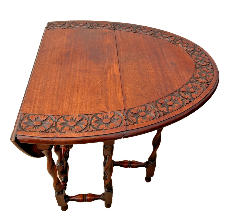 Antique Oval Gate Leg Kitchen Table Drop side Leaf Carved Mahogany Barley Twist gallery