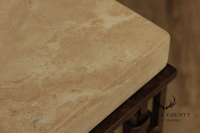 Wrought Iron Travertine Top Long Console Table gallery
