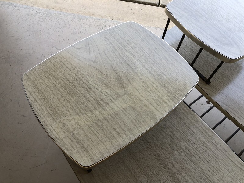 2 Mid Century Modern 2 Tier End Side Tables 1960's Formica Tops Steel Bases gallery