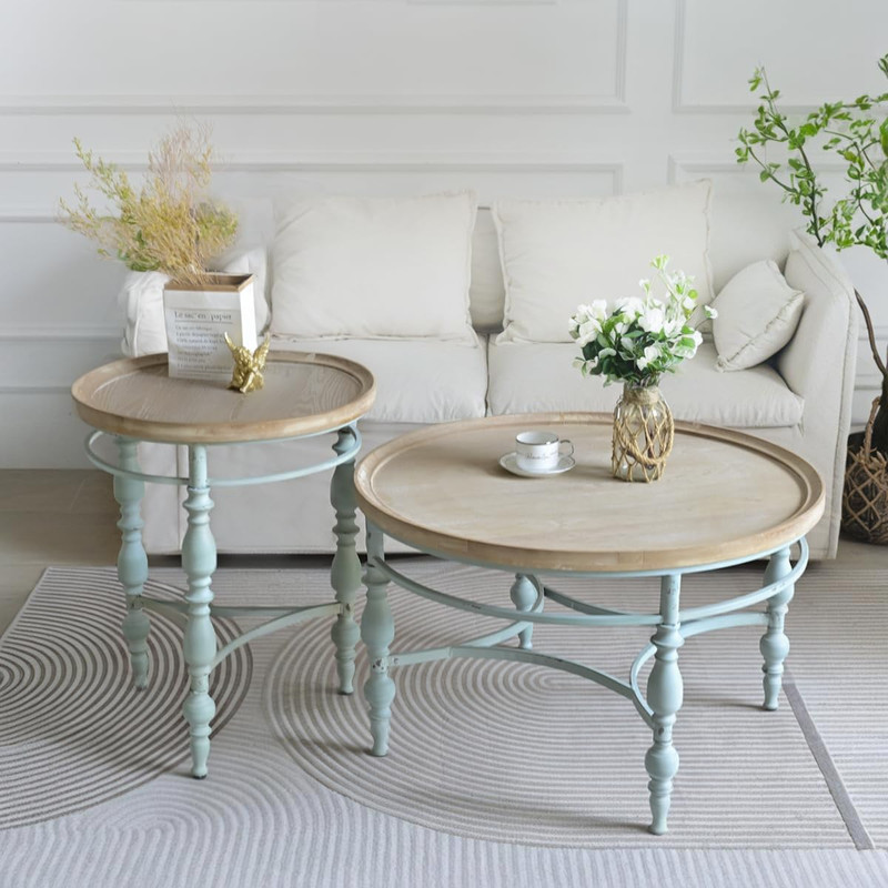 Rustic Farmhouse round Coffee Table, French Country Vintage Center Table,Φ31.5'' gallery