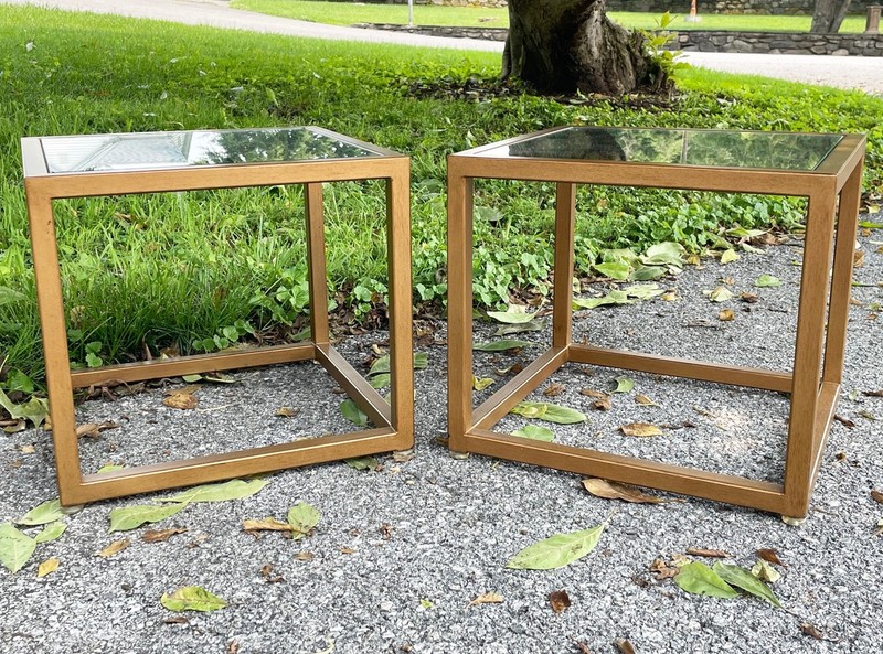 Mid-Century Modernist Mirrored Top Allan Copley Side Table—A Pair