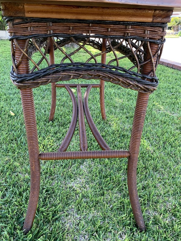 Antique Wicker Wood Side Table gallery
