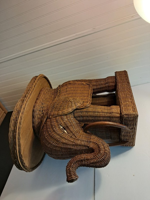 MCM BOHO Wicker Rattan Elephant Table Brown Indoor Outdoor Plant Stand 22 inch H gallery