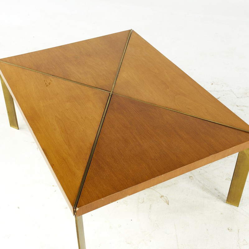 Milo Baughman for Murray Mid Century Brass and Maple Coffee Table gallery
