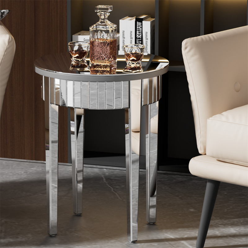 High End Mirrored Side Table Sturdy Silver Glass Nightstand Bedroom Furniture