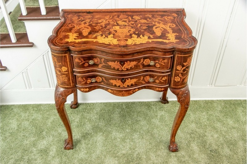 Antique Dutch 18th C. Inlaid Walnut Marquetry Table