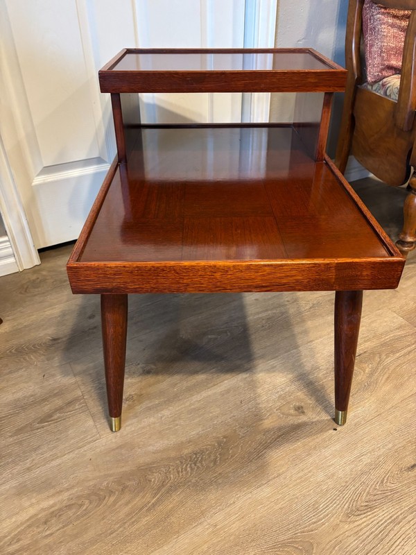Mid Century Modern Step Up Side/End Table Tapered Legs Brass Ferrules
