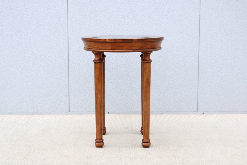 Vintage French Style Distressed Fruitwood and Green Marble Top Tall Side Table gallery