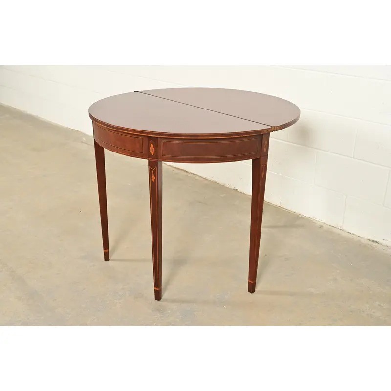 Baker Furniture Federal Inlaid Mahogany Flip-Top Demilune Console Table gallery