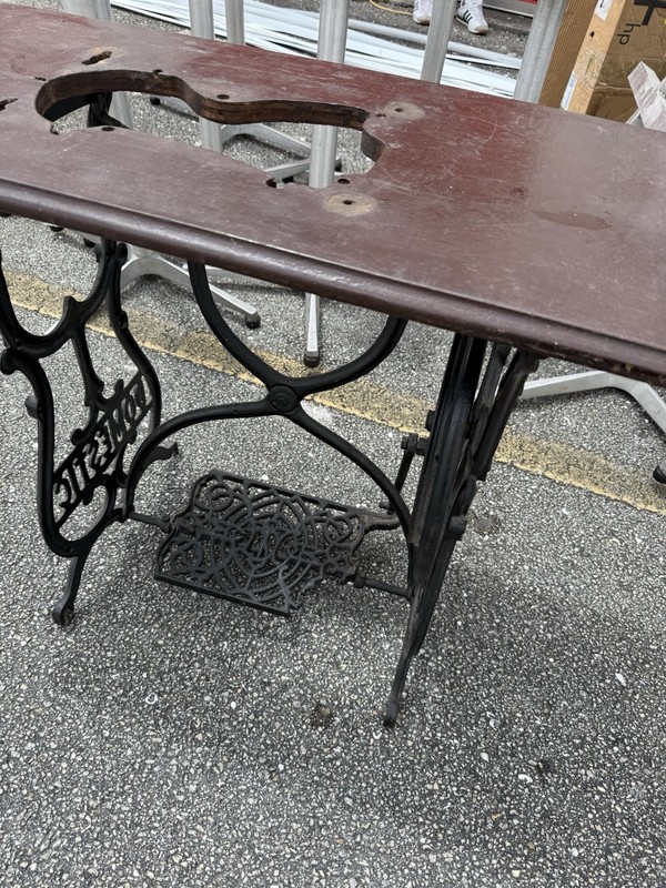 Domestic Antique Sewing Table Cast Iron Base with Wood Top, Brown/Black gallery