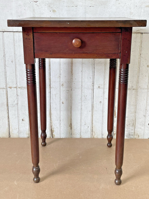 Antique Cherry one Drawer Table Nightstand lamp stand turned legs gallery