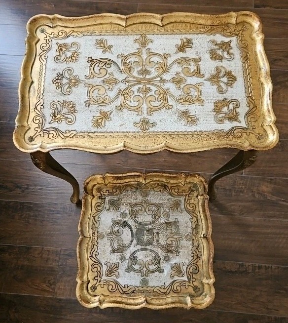 Italian Florentine Antique Gold Nesting Tables, Set of Two Tables