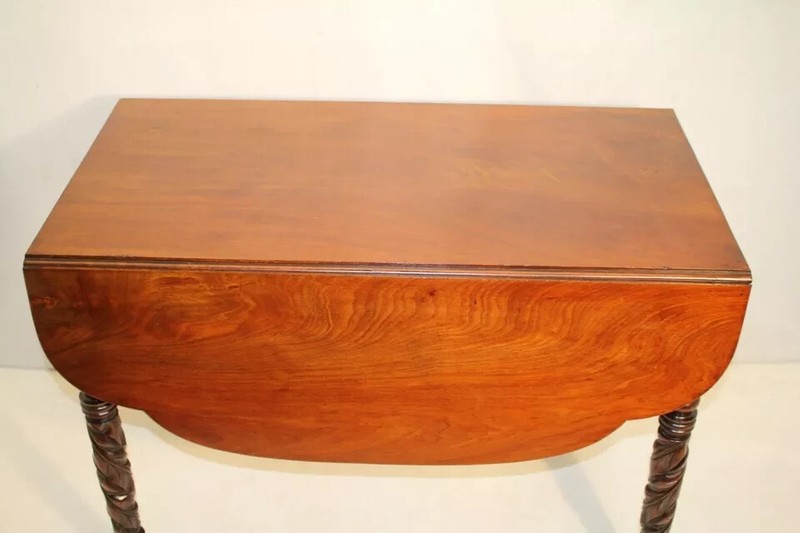 Great Federal Solid Crutch Mahogany Drop Leaf Side End Table on Casters, 19th c. gallery