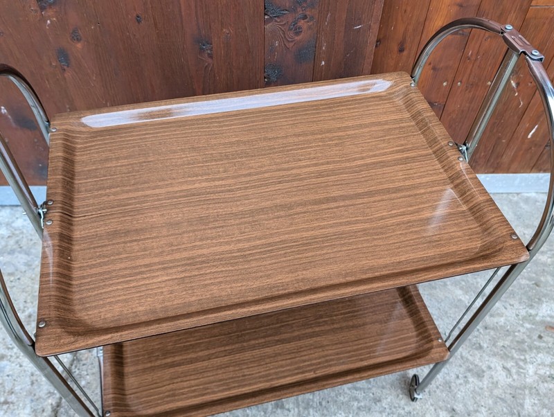 Dinet Set Serving Cart Tea Cart Table Side Table Walnut Bar Chrome 70S WOW 1/5 gallery