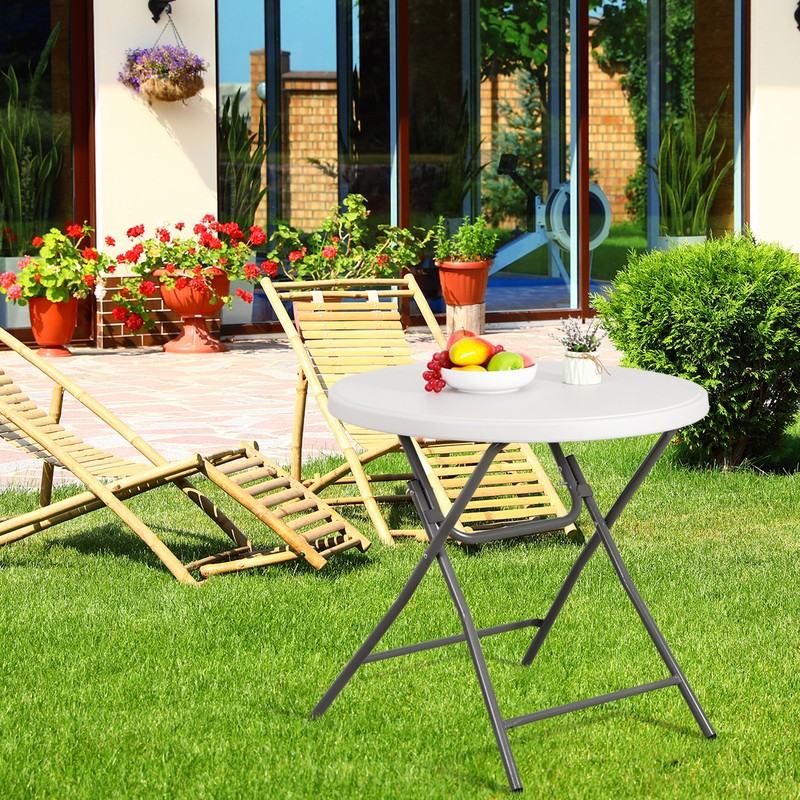 32" Folding Table Round Plastic Cafe Dining Card Table In/Outdoor Party White gallery