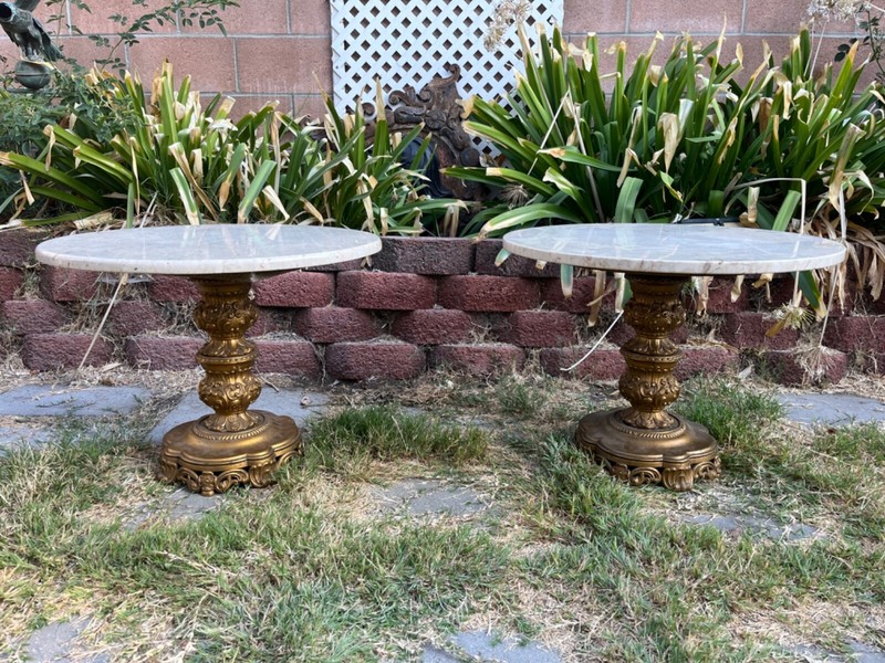 Vintage Pair Of Italian Metal Base With Marble Top