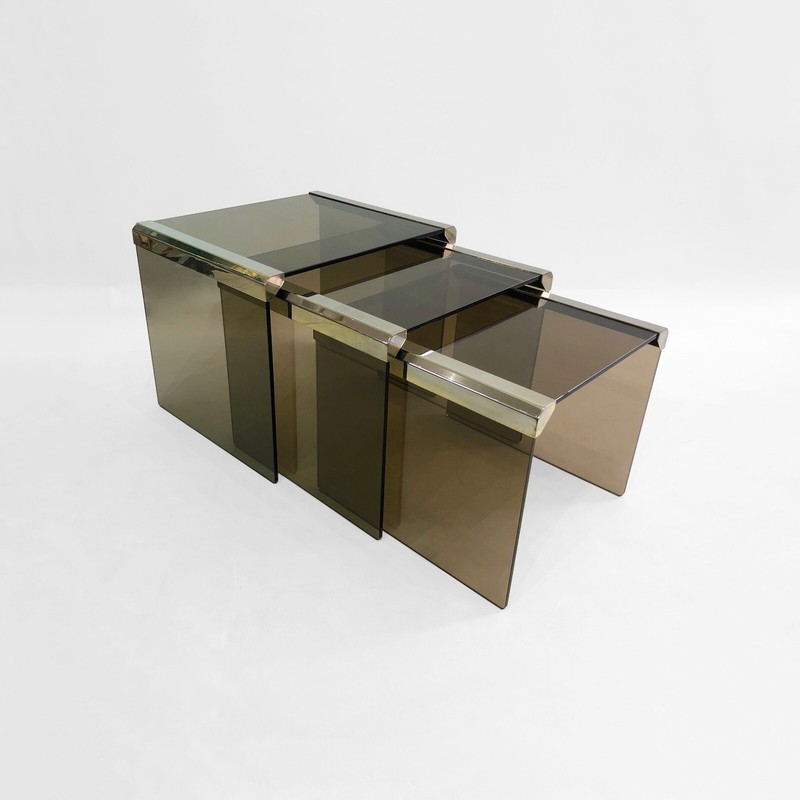 Gallotti & Radice Smoked Glass Nest Chrome Tables 1980s Coffee Vintage Retro gallery