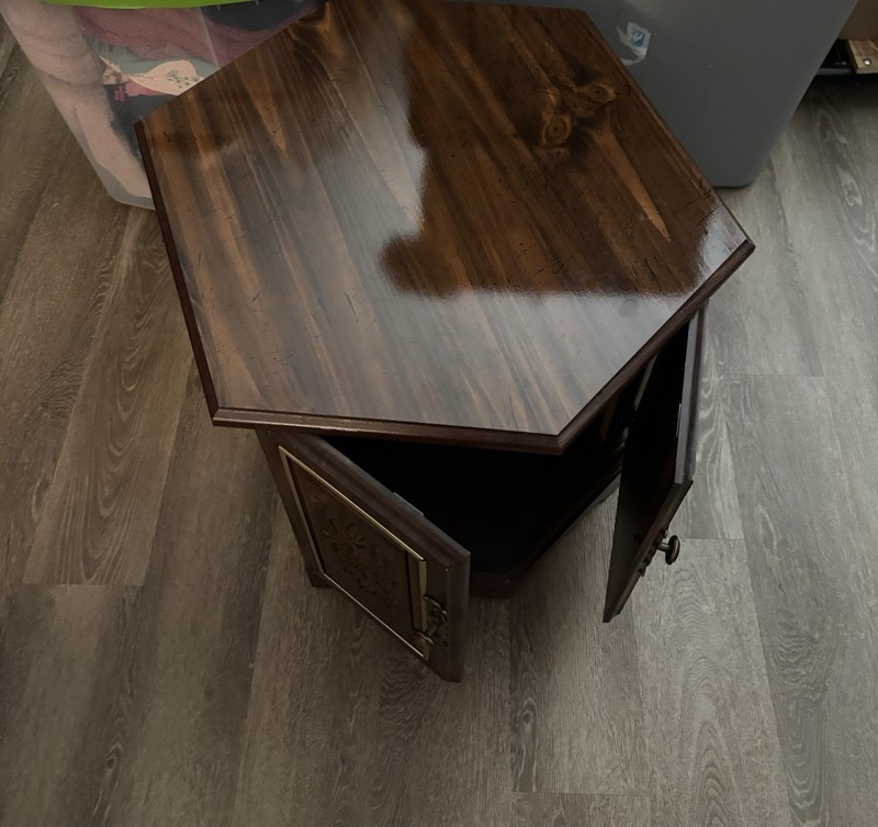 Vintage Hexagonal Wood Side End Table With Storage Compartment gallery