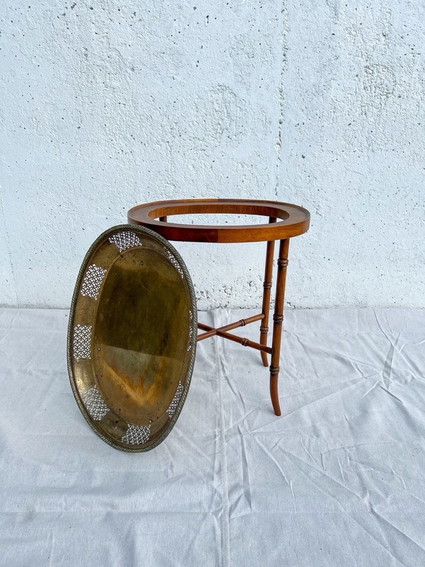 Table Maitland Smith Wood Bamboo Design with Brass Tray Vintage Side Table gallery