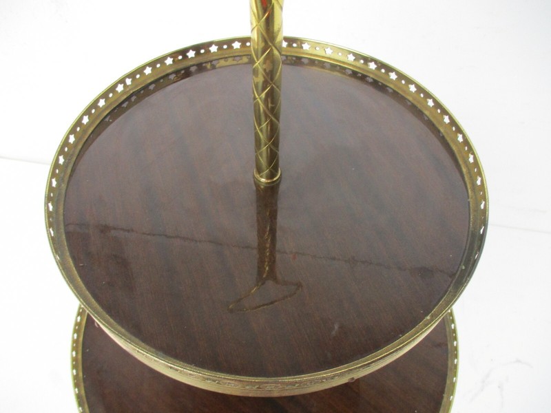 Pedestal Two Tier Cake Stand Vintage Hollywood regency style Veneer Brass HTF gallery