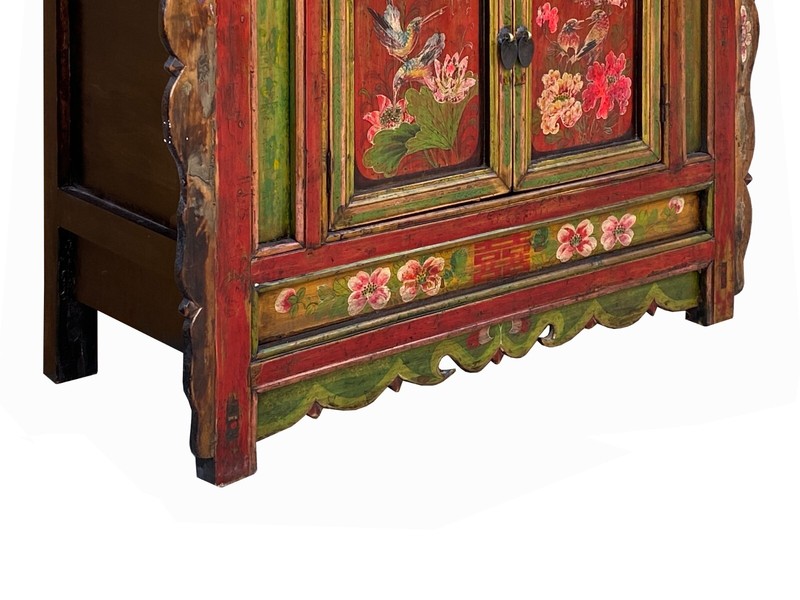 Chinese Distressed Red Green Flower Sideboard Credenza Cabinet cs7825 gallery