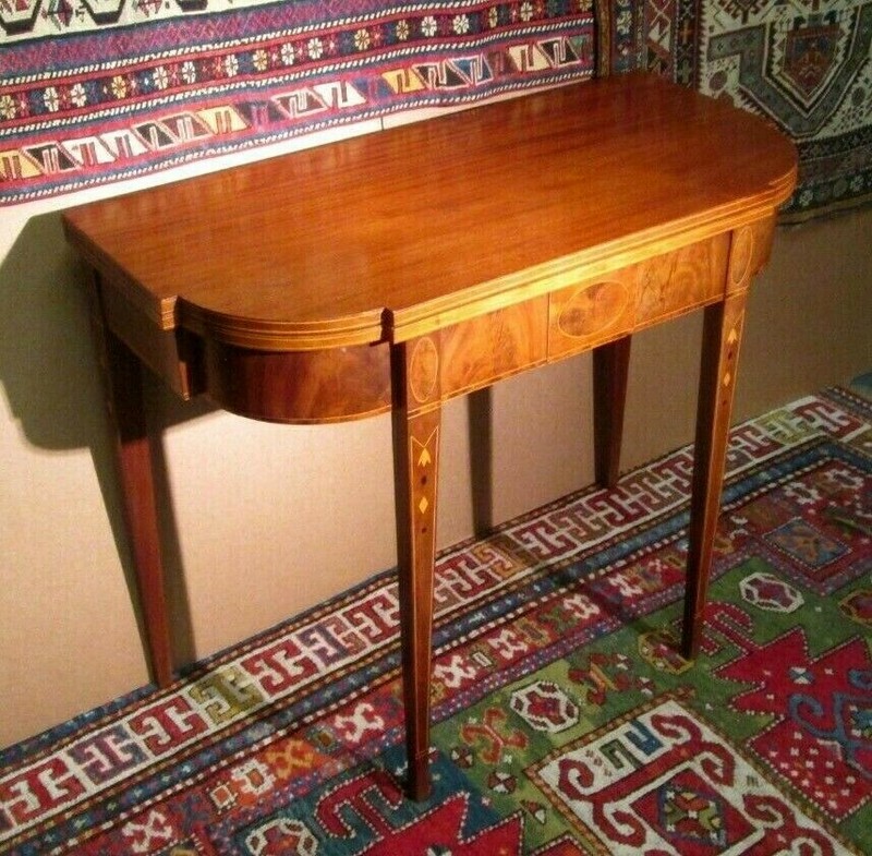 ANTIQUE AMERICAN FEDERAL INLAID MAHOGANY CARD TABLE CIRCA 1800 HIGH QUALITY !