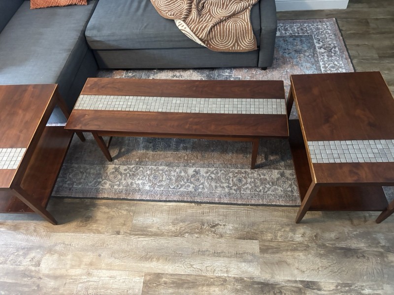 Vintage Lane Monte Carlo Walnut Tile Top Coffee & End Table Set MCM gallery