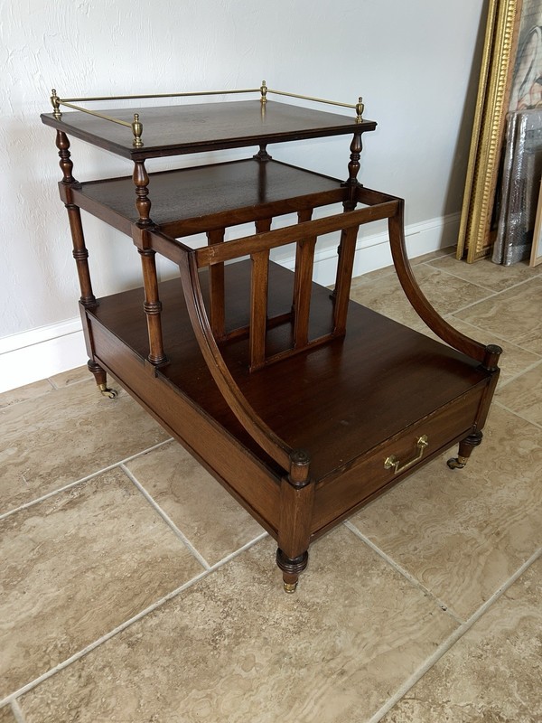 Mid-Century John Scalia Mahogany Canterbury Magazine Rack & Caster Wheels