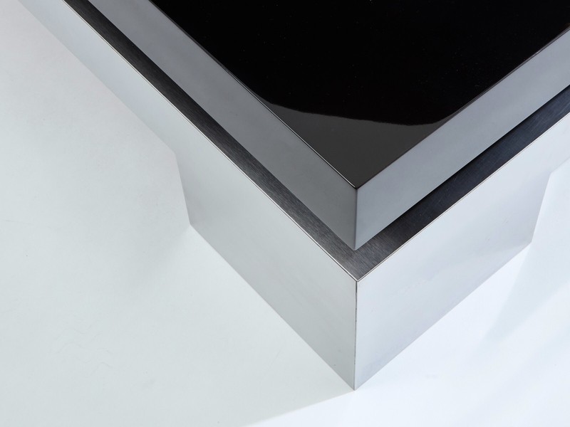 Nadine Charteret black lacquer brushed steel coffee table 1972 gallery