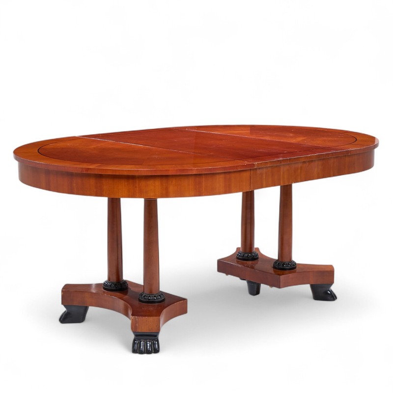 Baker Furniture Neoclassical Cherry Wood Expanding Dining Table with 2 Leaves gallery
