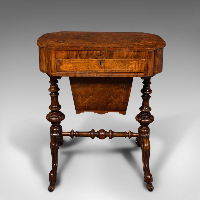 Antique Ladies Work Table, English, Walnut, Writing, Waring & Gillow, Victorian gallery