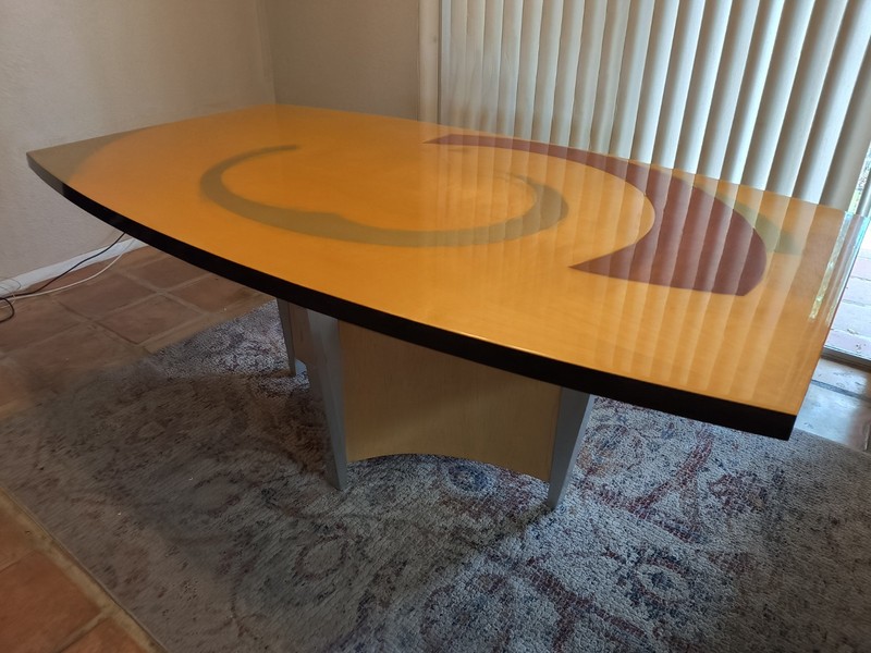 Benjamin Le Signed Postmodern Wood Inlay Dining Table. 1990's Axi Furniture gallery