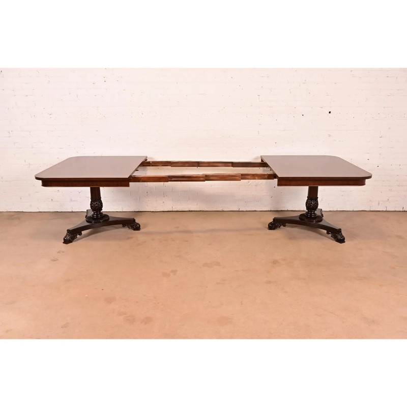 Baker Furniture Regency Banded Mahogany Pedestal Dining Table, Newly Refinished gallery