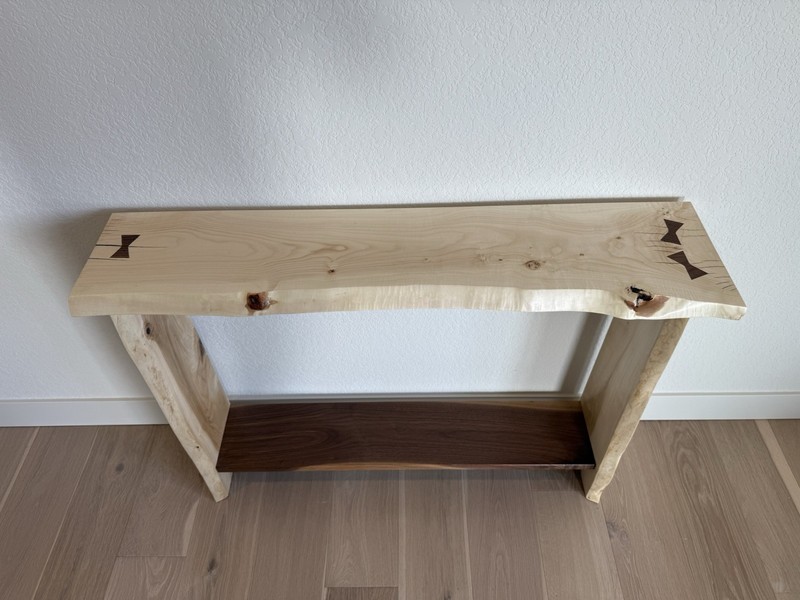 Solid Maple And Walnut Entry Table With Adjustable Feet And Inlaid Bow ties