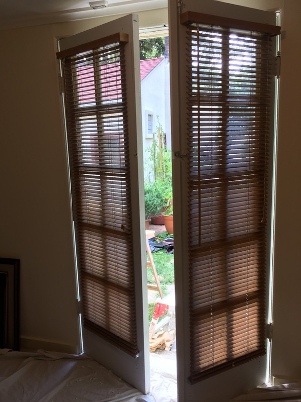 French Doors Double Exterior Wood w Glass Levolor blinds About 4' x 6'-8" Overal gallery