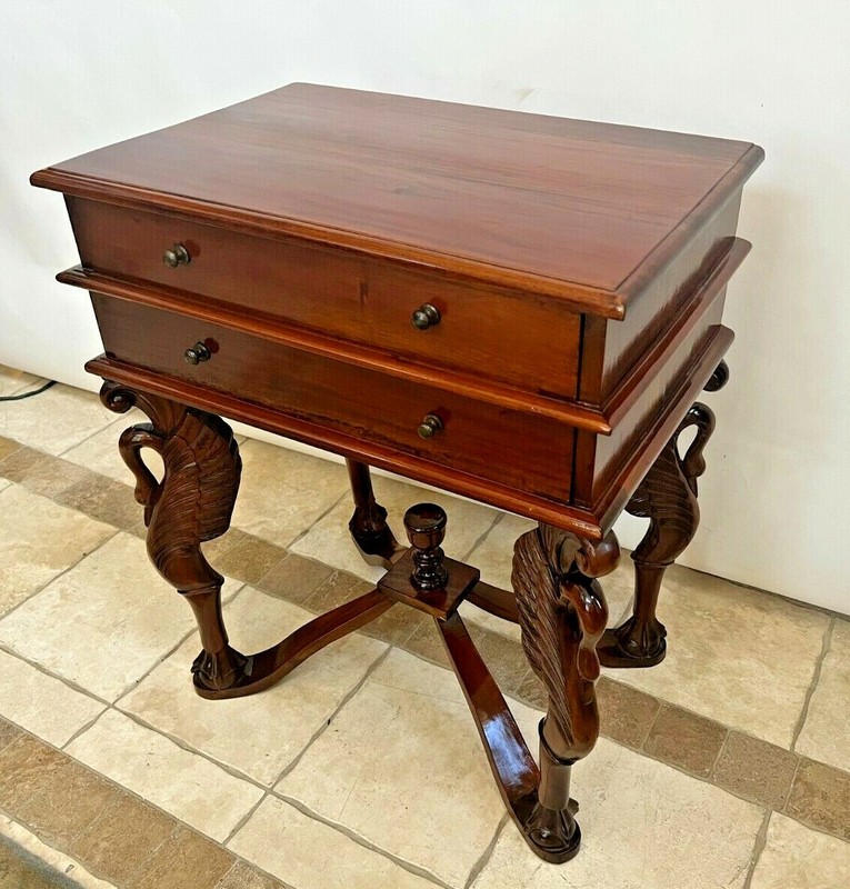 Side Table Gothic style Carved Swan Legs with Ball Claw feet Two drawers gallery