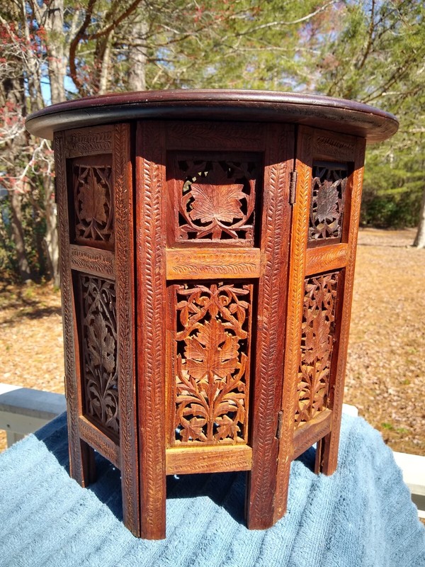 Amazing Antique Inlaid Beautifully Hand Carved Octagonal Indian Side Table gallery