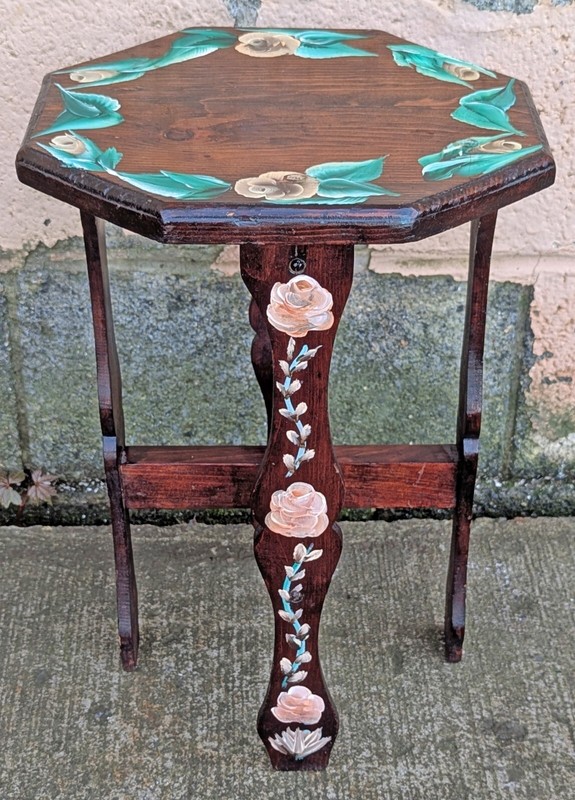 Antique Solid Wood Wooden Octagon Floral Lamp End Side Accent Table Plant Stand gallery