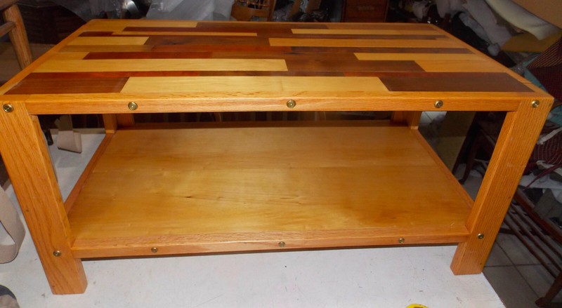 Mid Century Oak, Cherry, Walnut Coffee Table Brass Ring & Screw Accents (CT-119)