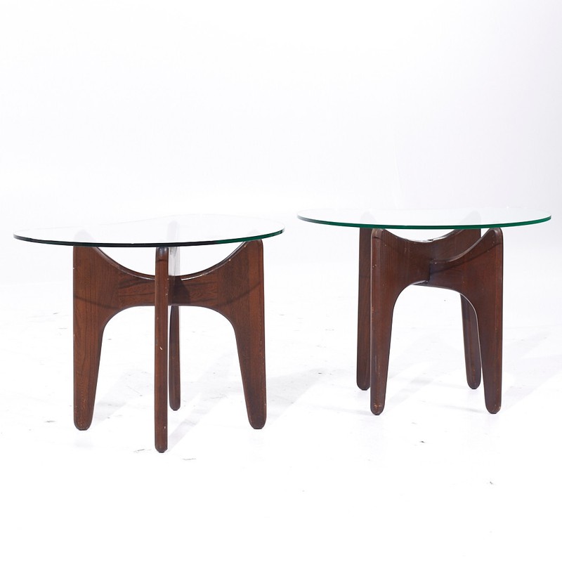 Adrian Pearsall Mid Century Walnut and Glass Side Tables - Pair gallery