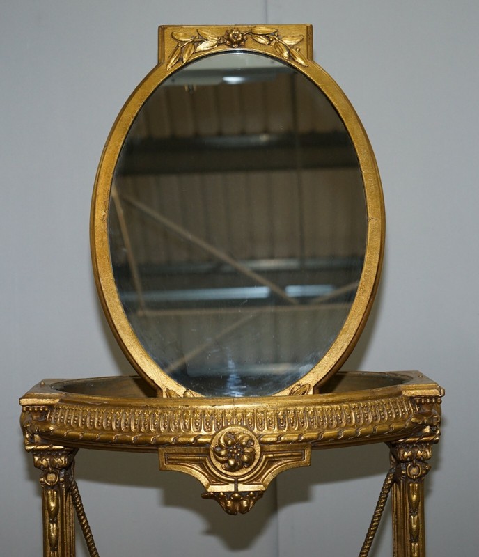 CIRCA 1920 GOLD GILTWOOD OCCASIONAL TABLE WITH MIRROR TOP & CHERUB PUTTI SWING gallery