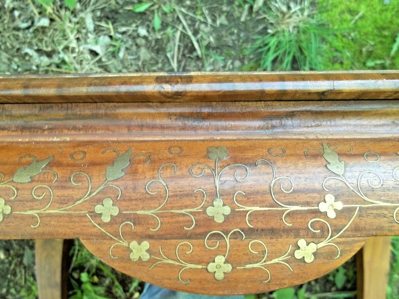 ANTIQUE ANGLO-INDIA BRASS INLAID CHECKERBOARD SIDE TABLE gallery