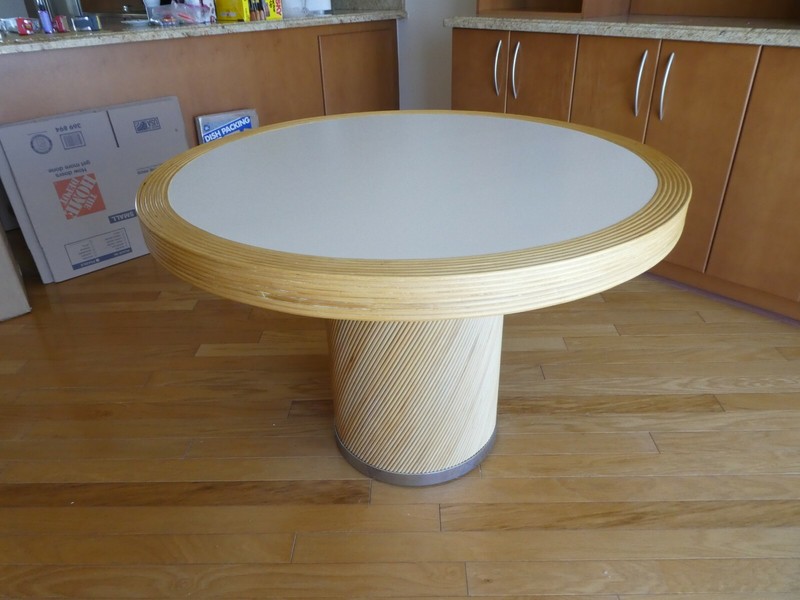 1970'S DESIGNER STACKED RATTAN DINING TABLE WITH LAMINATE TOP gallery