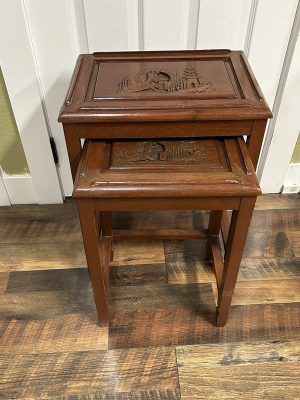 Set of 2 Vintage Chinese Oriental Nesting Side Tables See Pics & Description