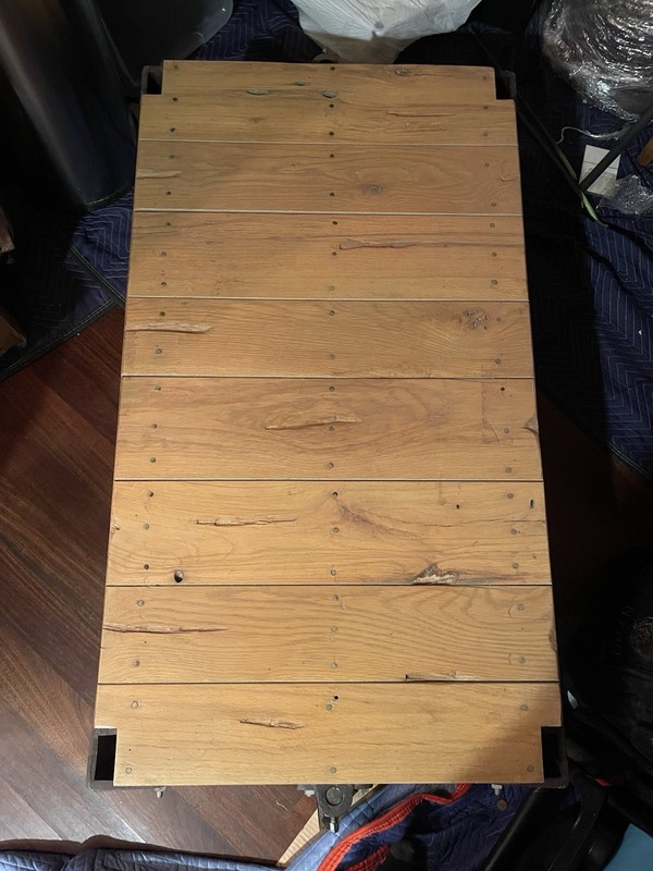 Handcrafted Industrial Cast Iron & Wood Coffee Table (Vintage Hardware) gallery