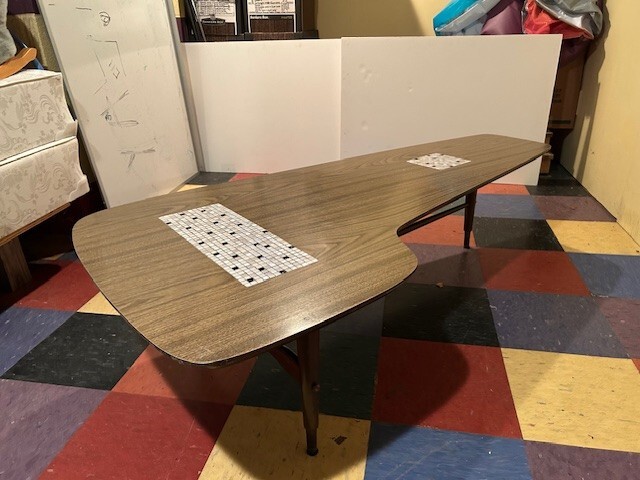 Mid Century Modern Boomerang Coffee Table with Tile Inlay