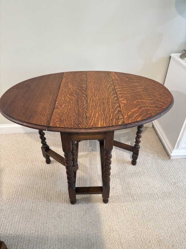 Antique English Table Drop Leaf Gateleg Barley Twist Oak Oval c. 1920-30s gallery