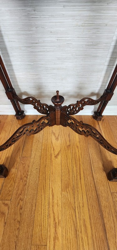 Chinese/Asian Chippendale Style Wood-Carved Fretwork Tea Table gallery