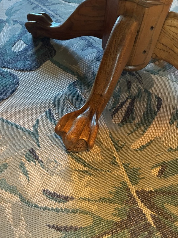 Antique Tigerwood Oak Table round 45” round 30” Tall claw feet gallery