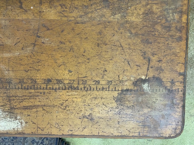 Vintage Antique American Wood Folding Working Sewing Table w/ ruled 36”w 1900s gallery